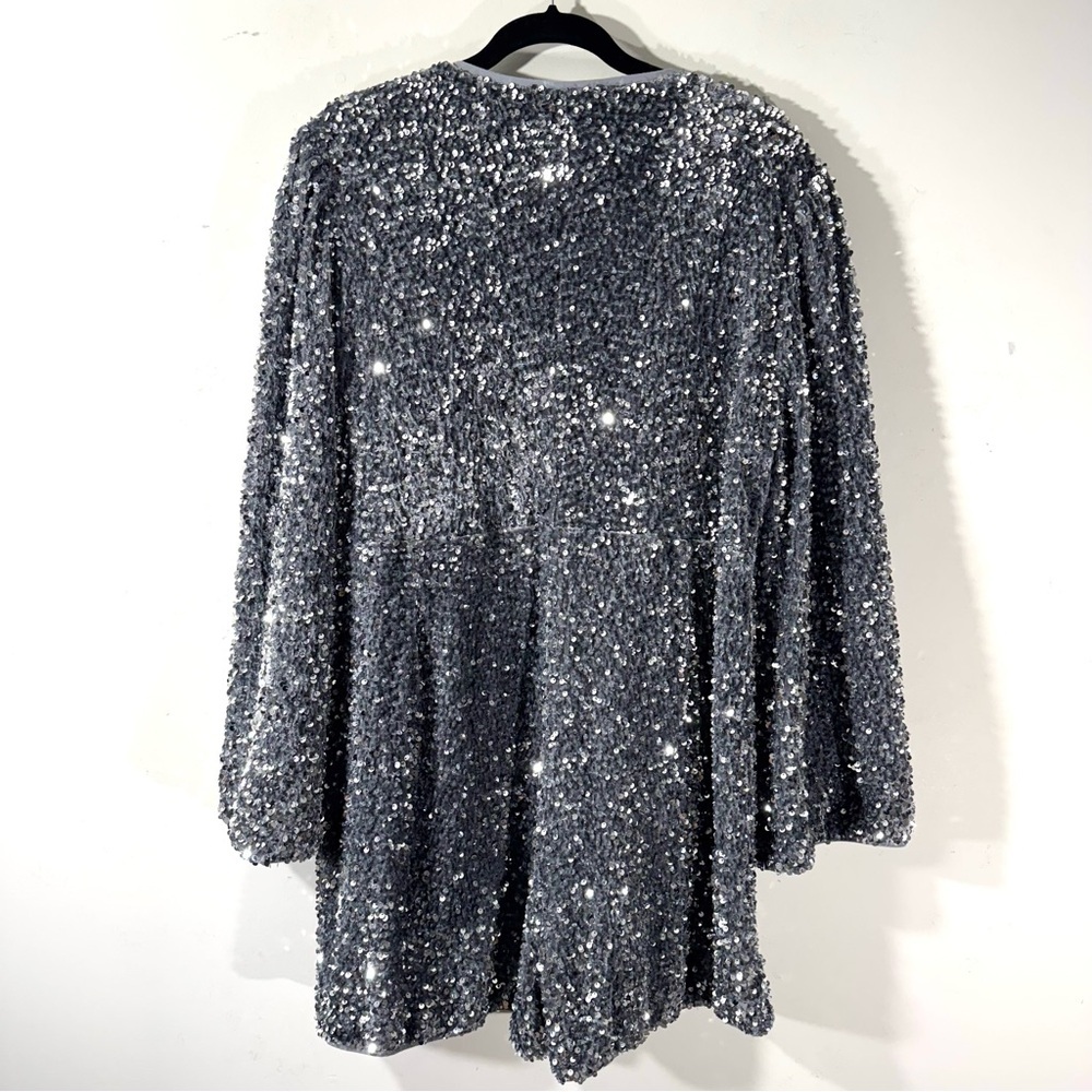 Extro&Vert Silver Sequin Romper Sparkly Bell Slee… - image 6
